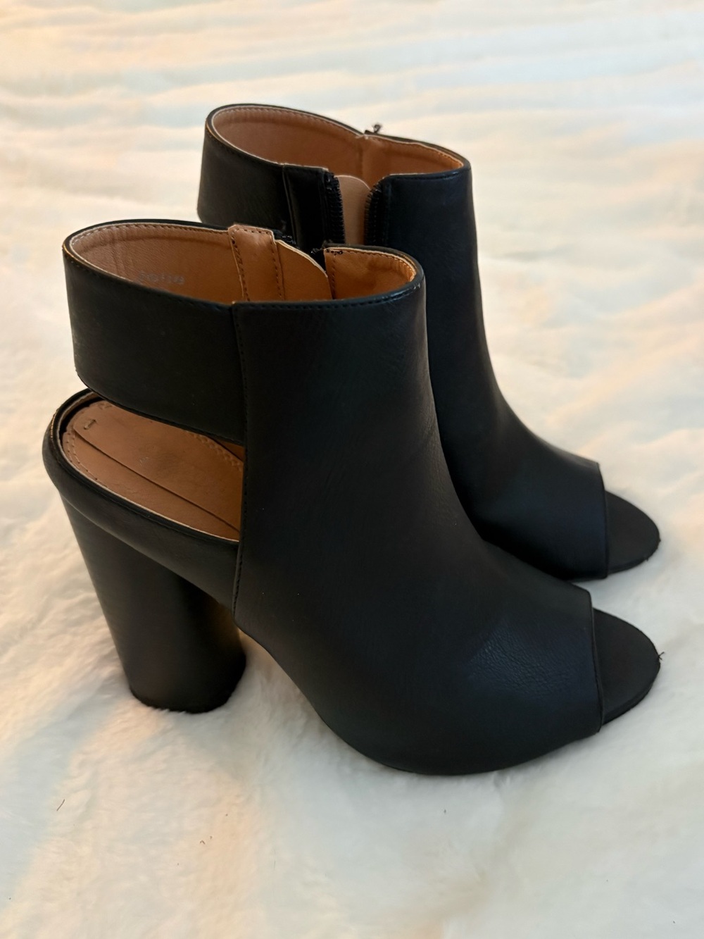Women's Black Open-Toe Block Heel Ankle Boots